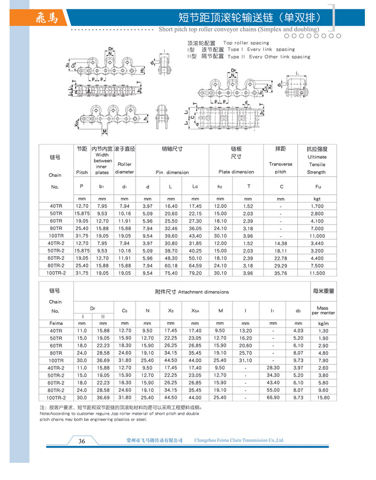 短節(jié)距頂滾輪輸送鏈（單雙排）